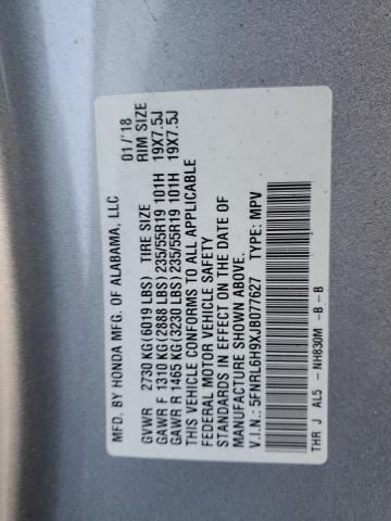 5FNRL6H9XJB077627 - 2018 HONDA ODYSSEY ELITE SILVER photo 13