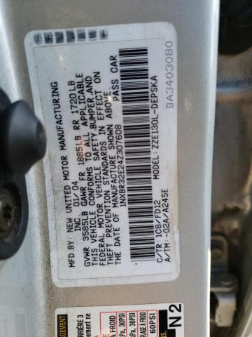 1NXBR32E24Z307608 - 2004 TOYOTA COROLLA CE SILVER photo 12