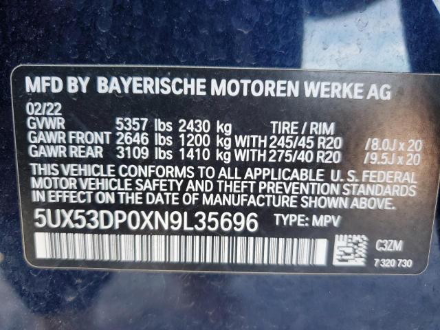 5UX53DP0XN9L35696 - 2022 BMW X3 XDRIVE30I BLUE photo 13