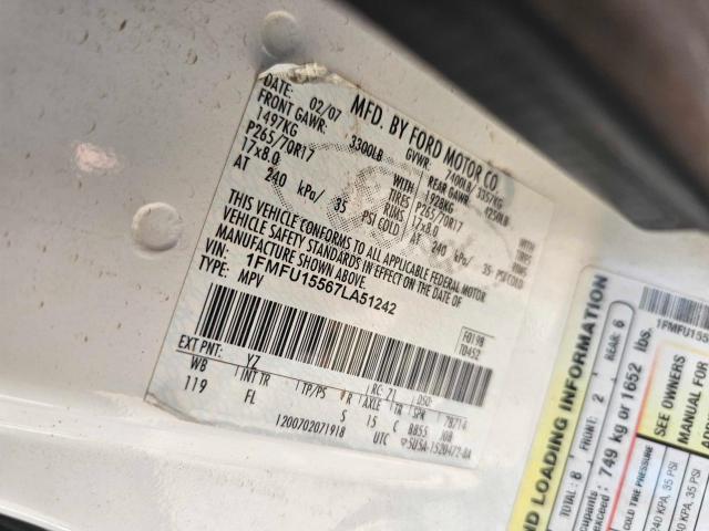 1FMFU15567LA51242 - 2007 FORD EXPEDITION XLT WHITE photo 10