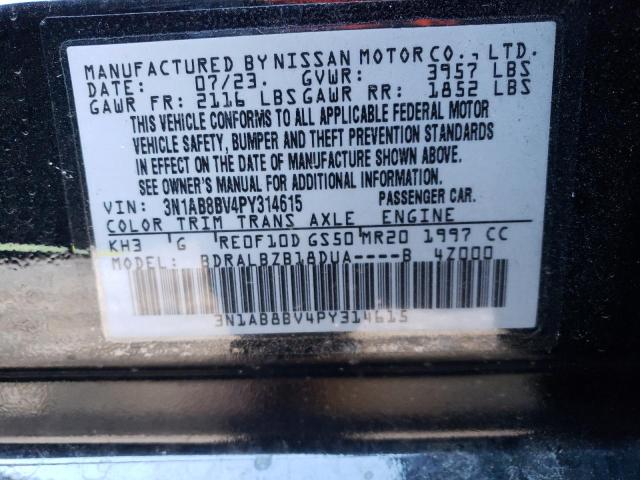 3N1AB8BV4PY314615 - 2023 NISSAN SENTRA S BLACK photo 12