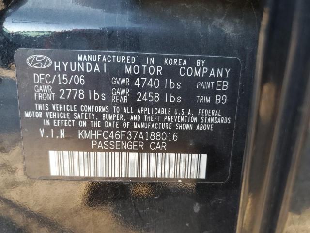 KMHFC46F37A188016 - 2007 HYUNDAI AZERA SE BLACK photo 12