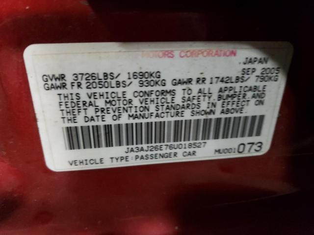 JA3AJ26E76U018527 - 2006 MITSUBISHI LANCER ES RED photo 13