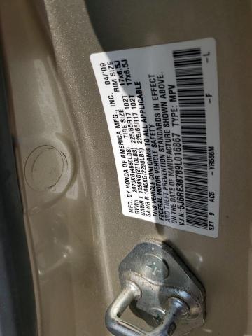 5J6RE38789L016867 - 2009 HONDA CR-V EXL GOLD photo 14