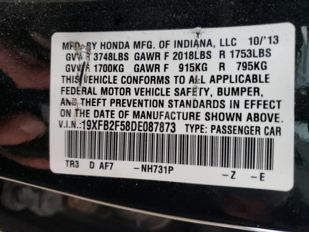 19XFB2F58DE087873 - 2013 HONDA CIVIC LX BLACK photo 12