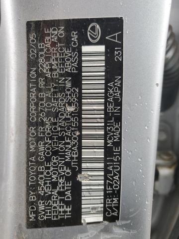 JTHBA30G155105952 - 2005 LEXUS ES 330 SILVER photo 13