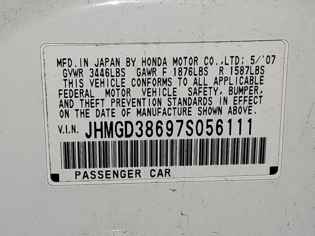 JHMGD38697S056111 - 2007 HONDA FIT S 白色 照片 12