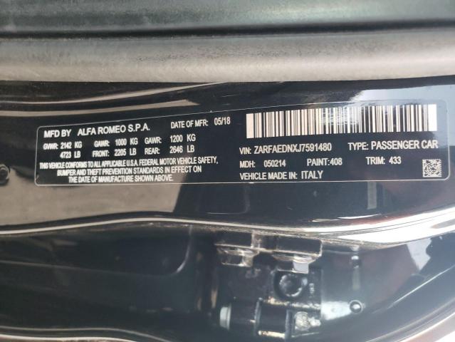 ZARFAEDNXJ7591480 - 2018 ALFA ROMEO GIULIA Q4 BLACK photo 12