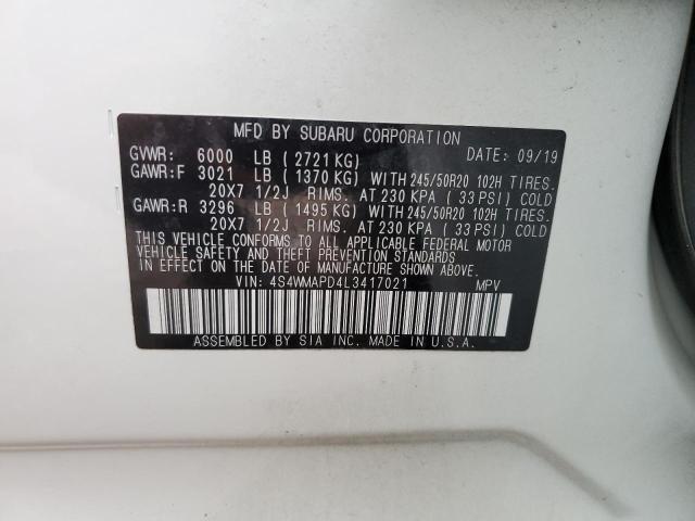 4S4WMAPD4L3417021 - 2020 SUBARU ASCENT LIMITED WHITE photo 12