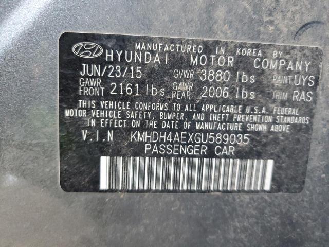 KMHDH4AEXGU589035 - 2016 HYUNDAI ELANTRA SE CHARCOAL photo 12