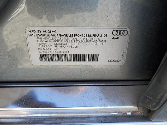 WAURGAFD0DN014943 - 2013 AUDI A8 L QUATTRO SILVER photo 12