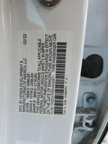 1HGCV1F5XNA022971 - 2022 HONDA ACCORD EXL WHITE photo 12