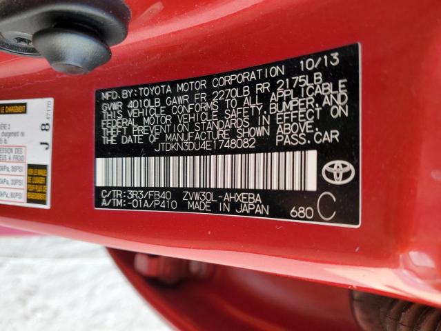 JTDKN3DU4E1748082 - 2014 TOYOTA PRIUS RED photo 12