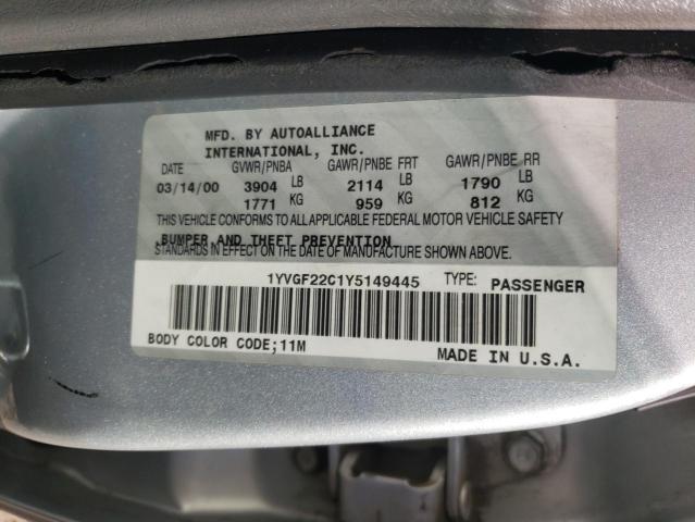 1YVGF22C1Y5149445 - 2000 MAZDA 626 ES SILVER photo 13