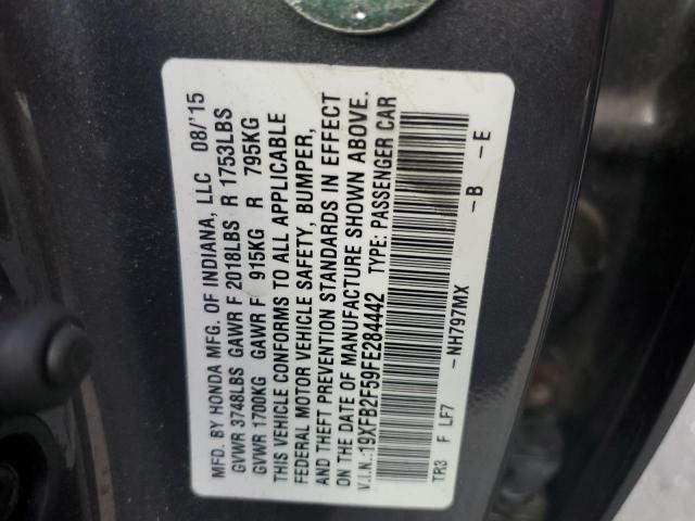 19XFB2F59FE284442 - 2015 HONDA CIVIC LX GRAY photo 12