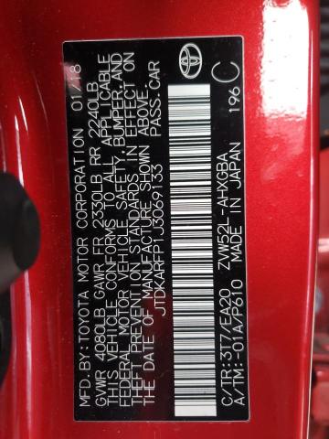 JTDKARFP1J3069133 - 2018 TOYOTA PRIUS PRIM RED photo 10