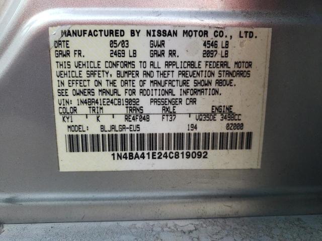 1N4BA41E24C819092 - 2004 NISSAN MAXIMA SE SILVER photo 13