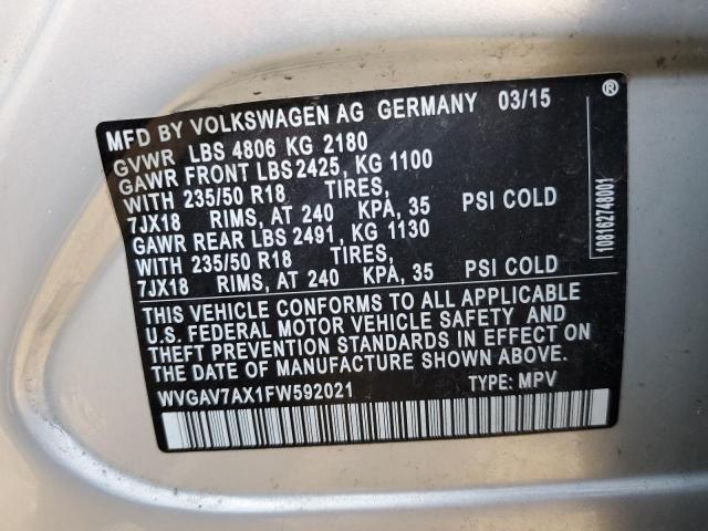 WVGAV7AX1FW592021 - 2015 VOLKSWAGEN TIGUAN S SILVER photo 12