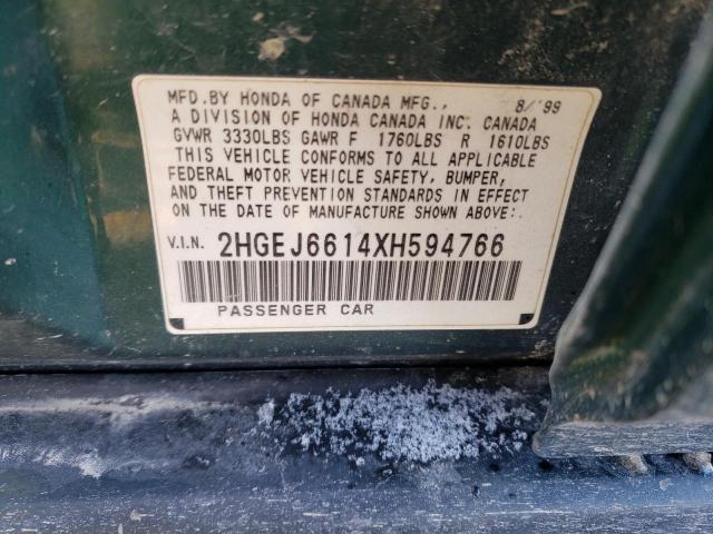2HGEJ6614XH594766 - 1999 HONDA CIVIC BASE GREEN photo 12