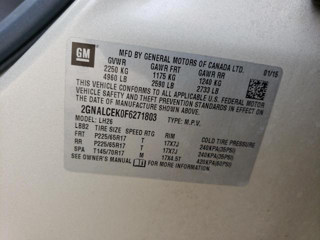 2GNALCEK0F6271803 - 2015 CHEVROLET EQUINOX LT BEIGE photo 14