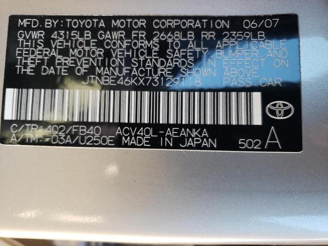 JTNBE46KX73129118 - 2007 TOYOTA CAMRY CE GOLD photo 12