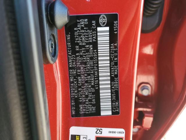 4T1G11AK9PU155954 - 2023 TOYOTA CAMRY SE NIGHT SHADE RED photo 12