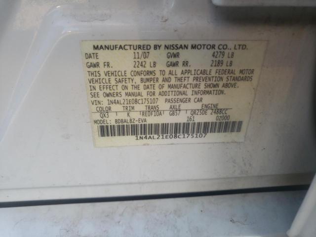 1N4AL21E08C175107 - 2008 NISSAN ALTIMA 2.5 WHITE photo 12