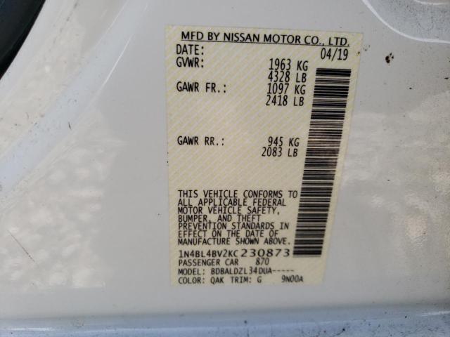 1N4BL4BV2KC230873 - 2019 NISSAN ALTIMA S WHITE photo 13