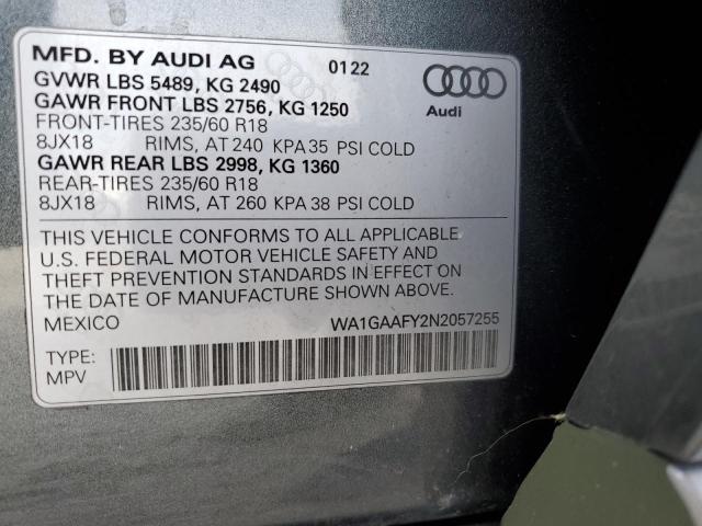 WA1GAAFY2N2057255 - 2022 AUDI Q5 PREMIUM 45 GRAY photo 14