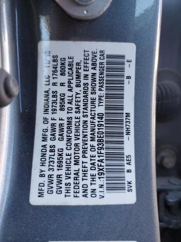 19XFA1F93BE019140 - 2011 HONDA CIVIC EXL GRAY photo 12