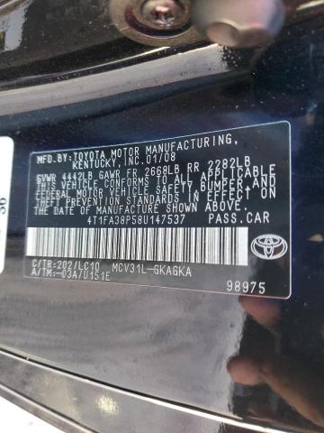 4T1FA38P58U147537 - 2008 TOYOTA CAMRY SOLA SE BLACK photo 13