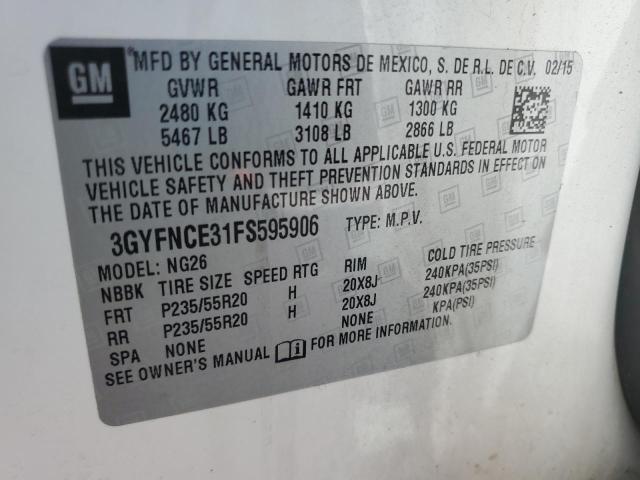 3GYFNCE31FS595906 - 2015 CADILLAC SRX PERFORMANCE COLLECTION Biały zdjęcie 14