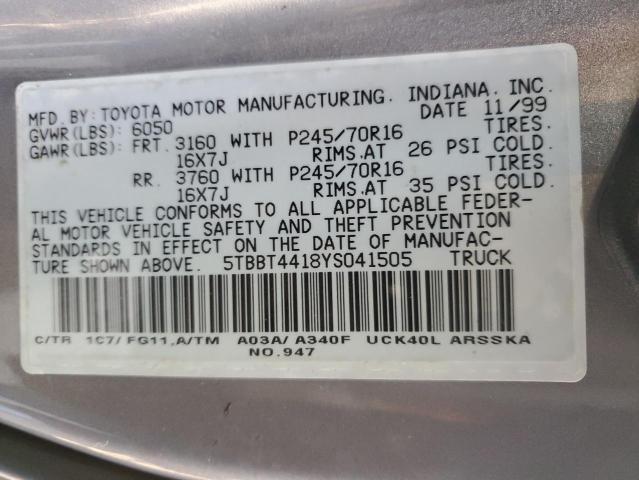 5TBBT4418YS041505 - 2000 TOYOTA TUNDRA ACCESS CAB ოქროსფერი ფოტო 12