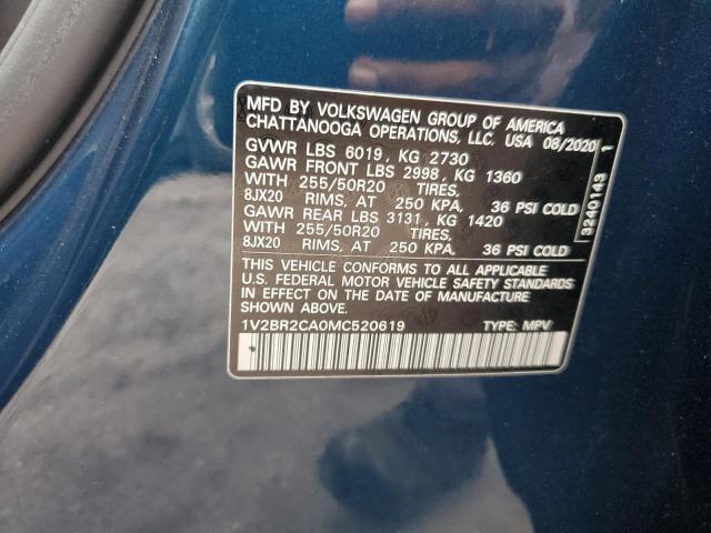 1V2BR2CA0MC520619 - 2021 VOLKSWAGEN ATLAS SEL BLUE photo 13