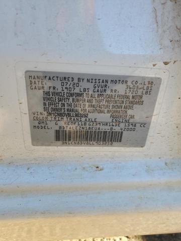 3N1CN8DV8LL903252 - 2020 NISSAN VERSA S WHITE photo 13