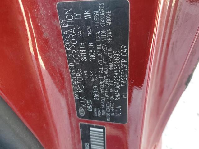 KNAFU6A26A5308695 - 2010 KIA FORTE EX RED photo 12