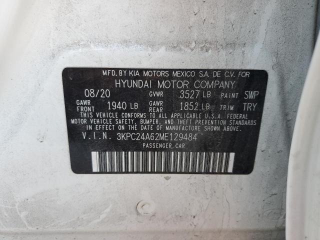 3KPC24A62ME129484 - 2021 HYUNDAI ACCENT SE WHITE photo 12