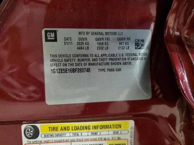 1G1ZE5E16BF280748 - 2011 CHEVROLET MALIBU LTZ ბურგუნდია ფოტო 12