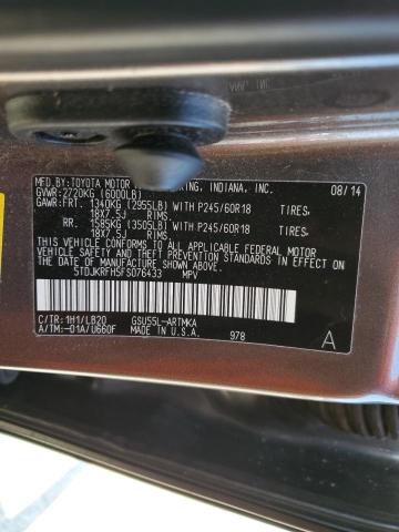 5TDJKRFH5FS076433 - 2015 TOYOTA HIGHLANDER XLE GRAY photo 13