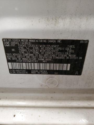 2T3ZF33V39W015163 - 2009 TOYOTA RAV4 WHITE photo 12