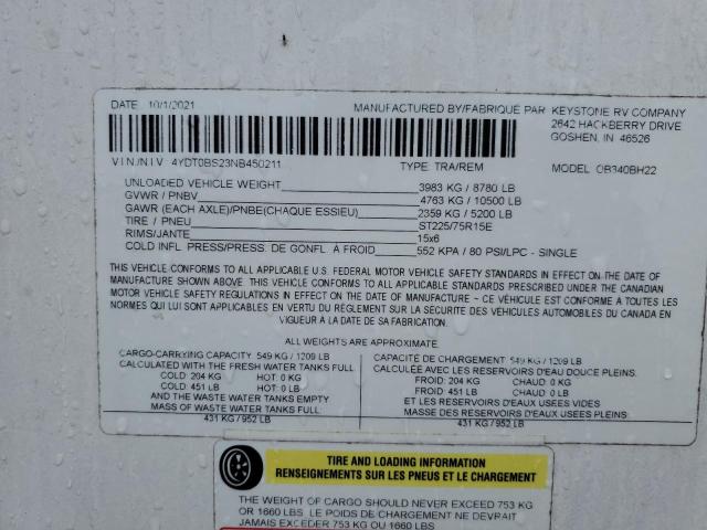 4YDT0BS23NB450211 - 2022 KEYSTONE OUTBACK TWO TONE photo 9