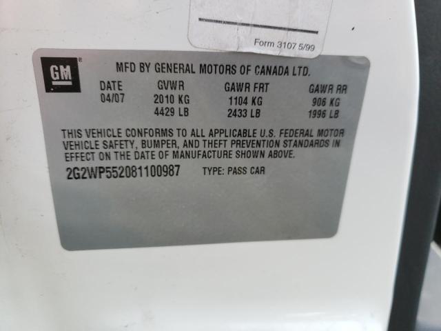 2G2WP552081100987 - 2008 PONTIAC GRAND PRIX 白色 照片 13