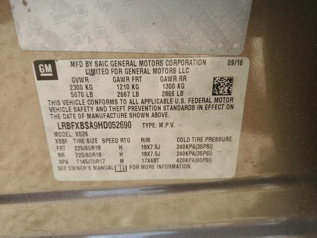 LRBFXBSA9HD052690 - 2017 BUICK ENVISION ESSENCE ყავისფერი ფოტო 13