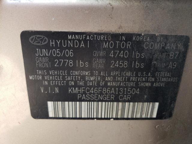 KMHFC46F86A131504 - 2006 HYUNDAI AZERA SE GOLD photo 13