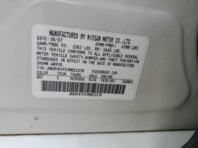 JNKBV61F07M822279 - 2007 INFINITI G35 CREAM photo 13