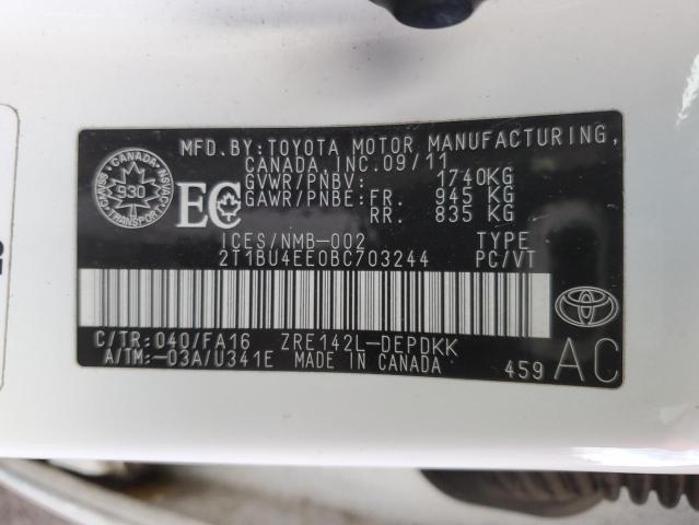 2T1BU4EE0BC703244 - 2011 TOYOTA COROLLA BASE Ақ фото 12