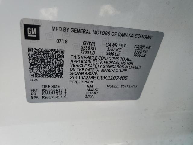 2GTV2MEC9K1107405 - 2019 GMC SIERRA LIM K1500 SLE WHITE photo 12