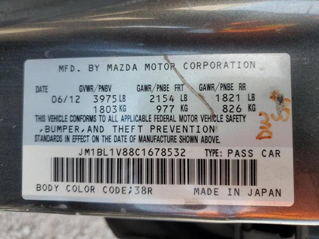 JM1BL1V88C1678532 - 2012 MAZDA 3 I GRAY photo 12