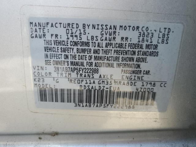 3N1AB7AP5FY222988 - 2015 NISSAN SENTRA S SILVER photo 12