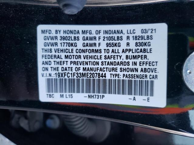 19XFC1F33ME207844 - 2021 HONDA CIVIC EX BLACK photo 12